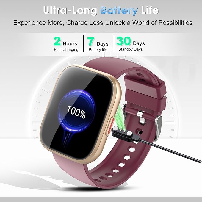 Smart Watch for Men Women Bluetooth Call, 1.85" HD Touch Screen Fitness Watch with Sleep Heart Rate Monitor, 112+ Sports Modes, IP68 Waterproof Activity Trackers for Android iOS, Burgundy