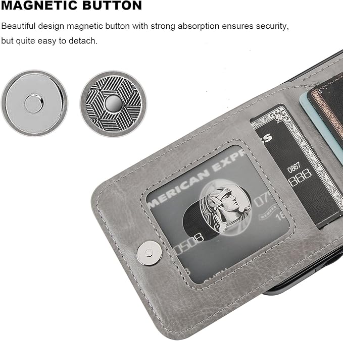 KIHUWEY for Samsung Galaxy S24 Case Wallet with Credit Card Holder, Flip Premium Leather Magnetic Clasp Kickstand Heavy Duty Protective Cover for Samsung Galaxy S24 6.2" (Gray)