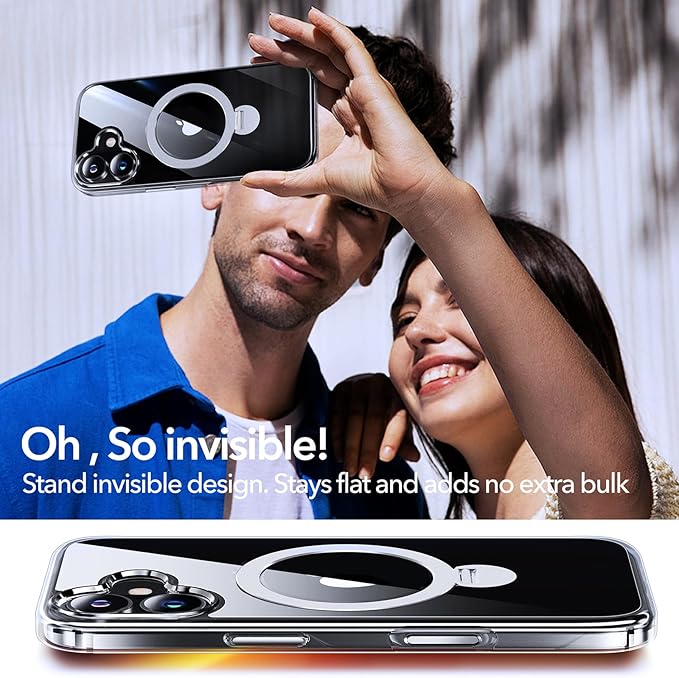 Anqrp 360° All-in-ONE Crystal Clear Case for iPhone 17 with Rotatable Magnetic Stand, Compatible with Mag-Safe, Anti-Yellowing Transparent MIL-Grade Shockproof Phone Case Cover for iPhone 17