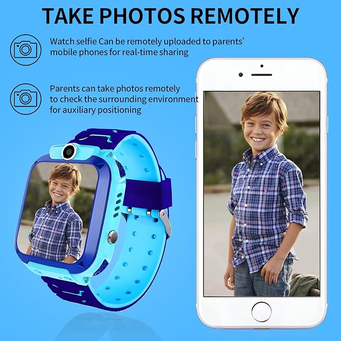 2G Kids GPS Watch, Waterproof Smart Tracker for Boys Girls Ages 3-12 - 2-Way Calling, SOS Button, No Games, 7-Day Battery, Birthday Gift (Blue)