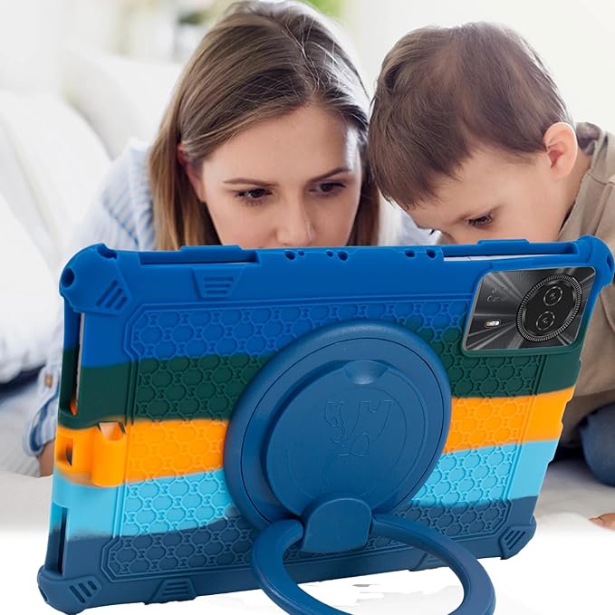 Tablet Case for 11 inch Teclast T50HD Soft Anti-Stress Silicone Case with 360° Rotate Stand/Pencil Holder/Shoulder Strap/Pen for Teclast/Lenovo/TCL/Huawei 11 inch (Colorful Blue)