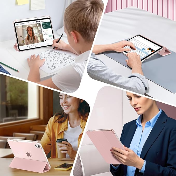MoKo for iPad (A16) 11th Generation Case 11 Inch 2025, iPad 10th Generation Case 10.9 Inch 2022 with Pencil Holder, Slim Light Trifold Protective Cover with Hard PC Translucent Back Shell, Rose Gold