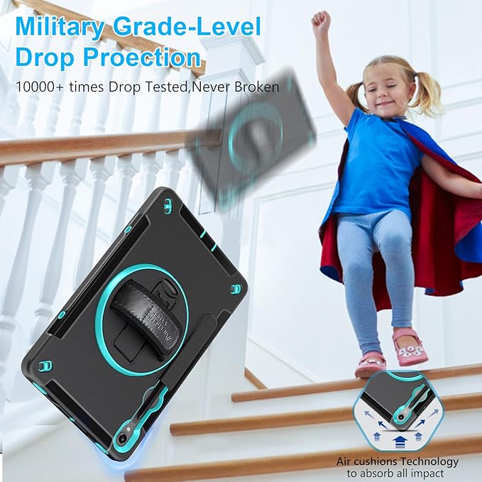 Case for Galaxy Tab S10 Lite &S10 FE S9 FE 10.9"/S9 11 Inch: TPU Cover for Samstng Tablet S10 FE/ 2025/ S9 FE & S9 2023 5G with Screen Protector- Stand- Handle-Shoulder Strap-S-Pen Holder-Mint Green