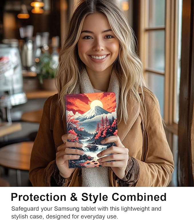 Case for Samsung Galaxy Tab S10 FE/ S9 FE 5G 10.9 Inch/Tab S9 11 Inch, Slim PU Leather Stand Cover with Auto Wake/Sleep, Multi-Angle Viewing & Shockproof, Mount Fuji Landscape