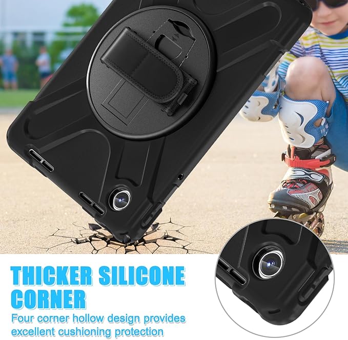 TSQQST Case for Lenovo Tab M11 (TB330FU/TB330XU) with Rotating Stand+Hand Strap | Military Grade Heavy Duty Rugged Protective Case for Tab K11 LTE 2024/ Lenovo Xiaoxin Pad 2024 (TB331FC) | Black