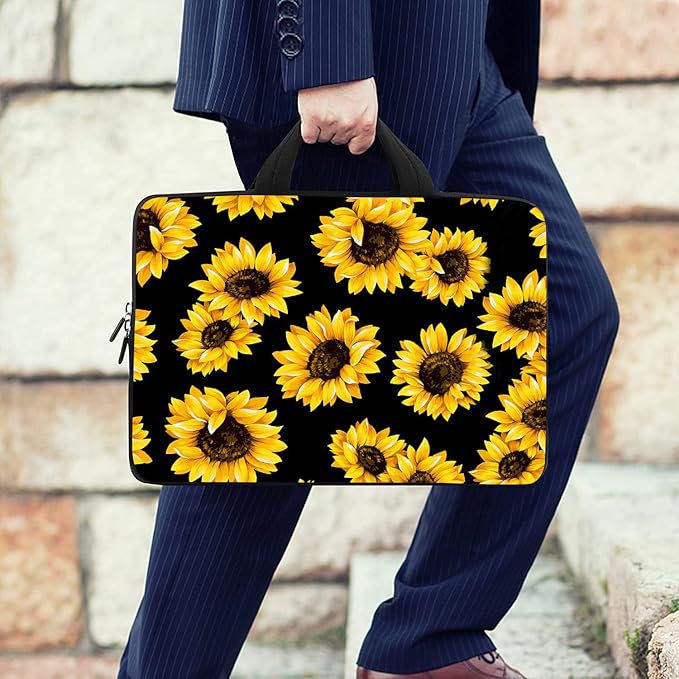 RICHEN 14 15 15.4 15.6 inch Laptop Shoulder Bag Messenger Bag Notebook Handle Sleeve Neoprene Carrying Case with Accessories Pocket (14-15.6 inch, Sunflowers)