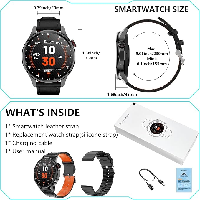 Smart Watches for Men,1.46" Fitness Tracker (Make Calls/Text),GPS and Offline Maps Navigation,5 Satellite Systems,Health,Compass/Altitude/Barometer,100+Sports Mode for Android iOS with 2 Straps