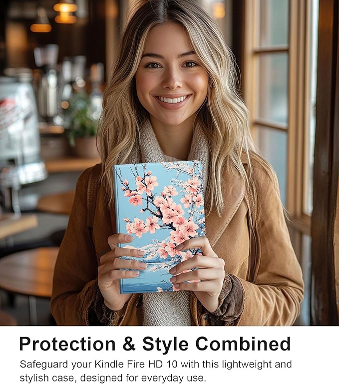 Case for Samsung Galaxy Tab A9 8.7-Inch 2023, Slim PU Leather Stand Cover with Auto Wake/Sleep, Multi-Angle Viewing & Shockproof, Peach Blossoms