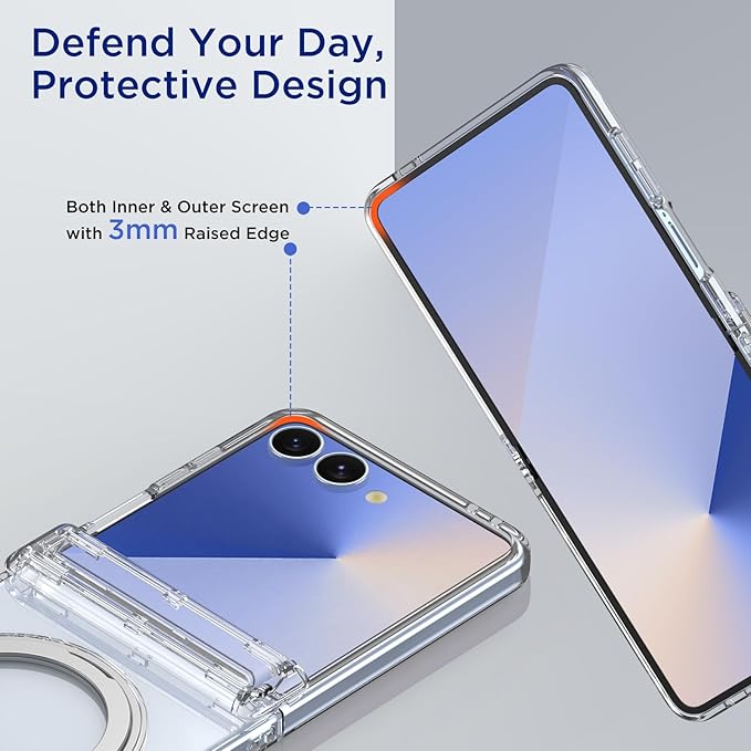 for Samsung Z Flip 7 Case, Magnetic Stand Ring Compatible with Magsafe, Transparent Cover with Hinge Protection, Slim Mil-Grade Drop Tested Phone Case for Galaxy Z Flip 7 2025 (Clear)