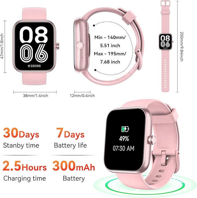 Smart Watch with Alexa Built-in, 1.83" HD Touchscreen, Bluetooth Calling Fitness Tracker, Health Monitor Heart Rate/Sleep Tracking, IP68 Waterproof, 120+ Sports Modes for Android iPhone (Pink)
