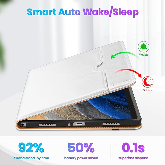 DTTO for Samsung Galaxy Tab A9 Plus 11 inch Case 2023, Premium Leather Business Folio Stand Cover with Hand Strap for Galaxy Tab A9+ 11'' 2023 Model (SM-X210/X216/X218) - Auto Wake/Sleep, White