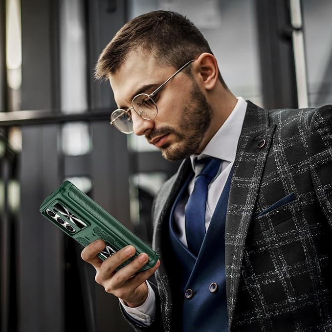 VEGO for Galaxy Z Fold 5 Case with Stand, 360ยฐRing Magnetic Kickstand & Hinge Protection & Front Screen Protector & Camera Cover & Belt Clip Holster Cover - Dark Green