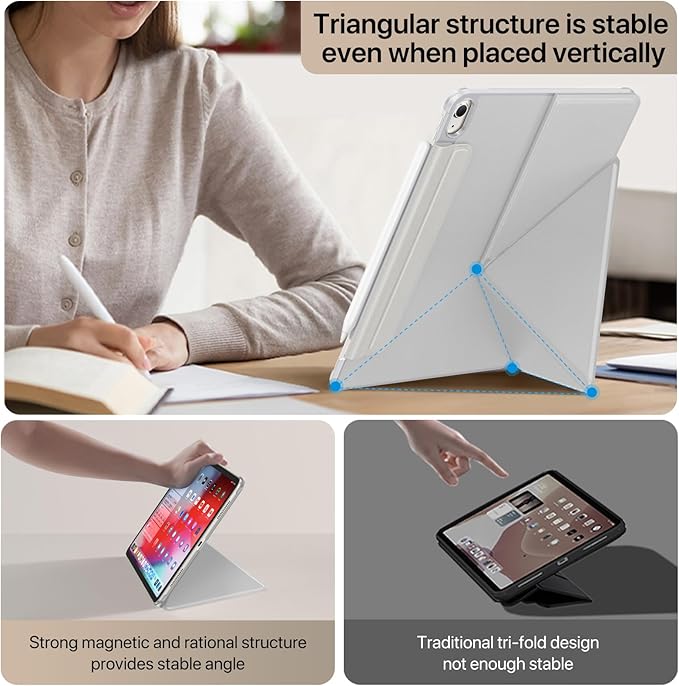 SANUODD for iPad Air 11 inch Case M3/M2 (2025/2024), Slim Powerful Magnetic Attachment Full Corner Protective iPad Case with Auto Wake/Sleep and Hidden Pencil Holder (Concrete Gray, iPad air 11 inch)