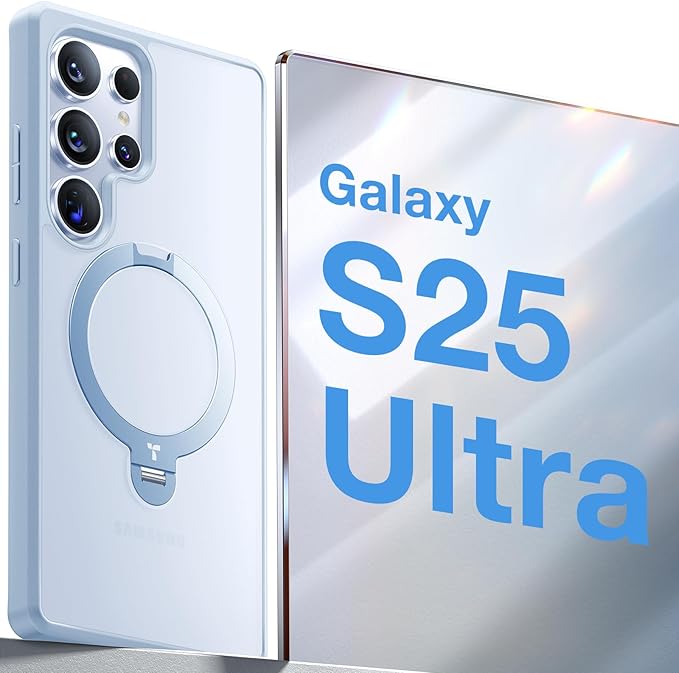 TORRAS 360° Spin Magnetic Stand for Samsung Galaxy S25 Ultra Case, Fit for Magsafe, Shockproof Slim Protective S25 Ultra Case with Kickstand for Women Men, Ostand Spin, Translucent Frosted Silverblue