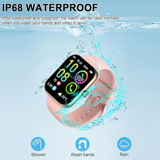 Smart Watch (Answer/Make Calls), 1.96" HD SmartWatch for Men Women 113+ Sport Modes, Fitness Activity Tracker Heart Rate/Sleep Monitor/Pedometer, IP68 Waterproof, Smart Watches for Android iOS, Gold