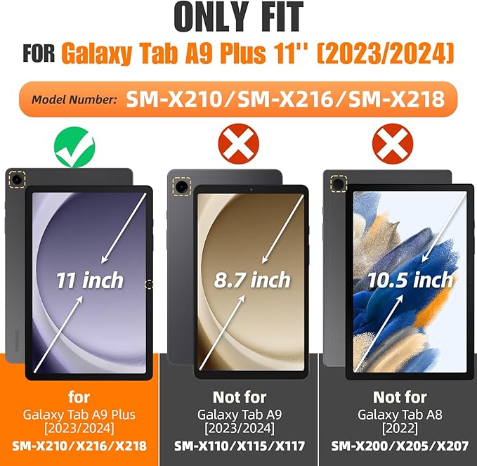 SEYMAC stock Case for Samsung Galaxy Tab A9+ Plus 11'', Auto Sleep/Wake Case with Magnetic Multi-Angles Stand, Card Slot for Galaxy Tab A9+/ A9 Plus 11'' SM-X210/X216/X218, (Purple)