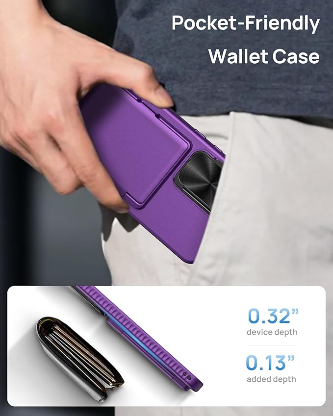 for Samsung Galaxy S25 FE Case, Built-in Card Holder & Stand & Lens Cover, Military Grade Drop Tested Soft Silicone Edge Rugged Protective Wallet Phone Case for S25 FE 6.7" 2025, Purple