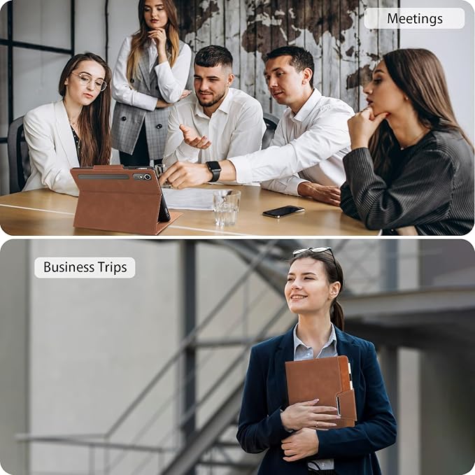 Case for Lenovo Tab P12 12.7 Inch 2023 (TB370FU) - Multi-Angle Viewing Stand Cover with Pocket, PU Leather Folio Case with Magnetic Clasp, Auto Wake/Sleep Smart Tablet Cover, Brown