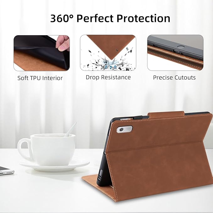 Case for Lenovo Tab M9 9 Inch 2023(TB-310FU)/Nook 9 inch Lenovo Tablet (2024) - Multi-Angle Viewing Stand Cover with Pocket and Magnetic Clasp, PU Leather Business Folio Protective Case, Brown