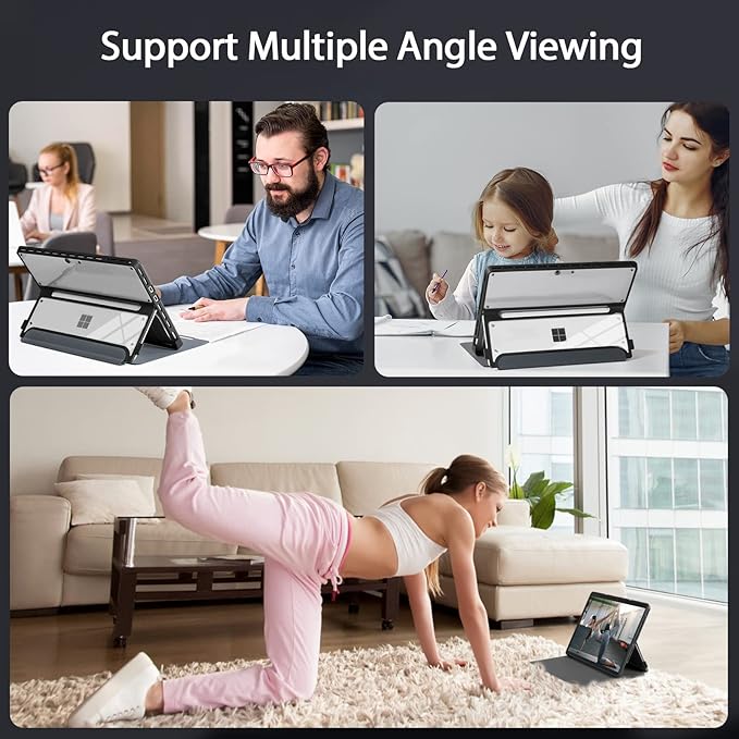 CoBak Case for Surface Pro 2024 Copliot PC 11th Edition - for Microsoft 13 Inch Tablet, Fits Keyboard and Kickstand with Multiple Angle (Black, Pro 11/10/9/8/X)