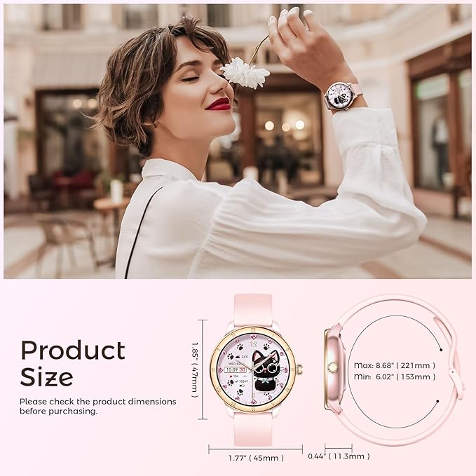 EIGIIS Android Smart Watches for Women 1.27" HD Roman Dial Sports Watches Activity Trackers with Heart Rate Sleep Monitor Smartwatch for iPhone Fitness Tracker Reloj Inteligente para Mujer