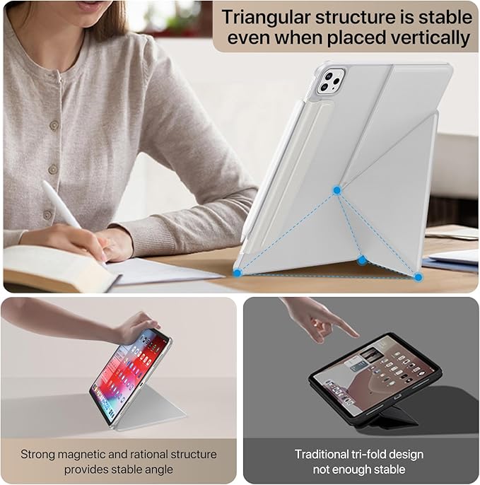 for iPad Pro 13 inch Case M4 2024, Slim Powerful Magnetic Attachment Full Corner Protective iPad Case with Auto Wake/Sleep and Hidden Pencil Holder (Concrete Gray, iPad pro 13 inch)