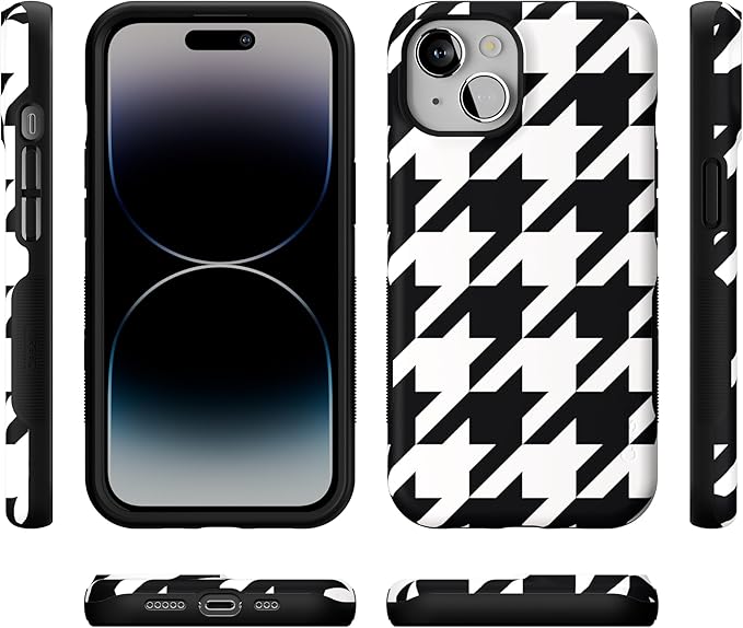 Casely iPhone 14 Case | Houndstooth | High Contrast Design | Compatible with MagSafe | Bold Protective Design