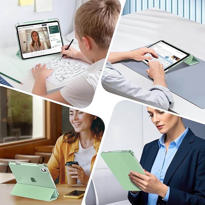 MoKo for iPad (A16) 11th Generation Case 11 Inch 2025, iPad 10th Generation Case 10.9 Inch 2022 with Pencil Holder, Slim Light Trifold Protective Cover with Hard PC Translucent Back Shell, Agave Green