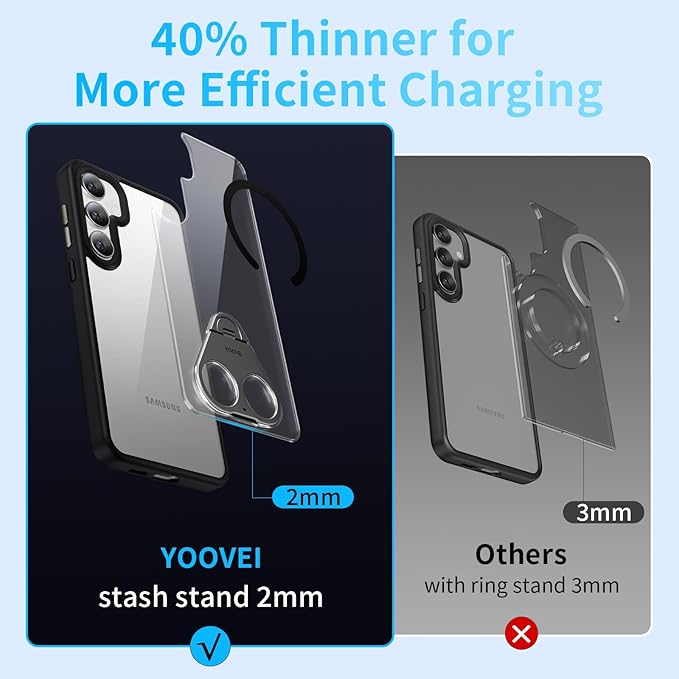 for Samsung Galaxy S24 Case,Compatible with Magsafe,with 360°Rotatable Magnetic Ring Stand Clear Slim Soft Edge Phone Kickstand,Clear & Black