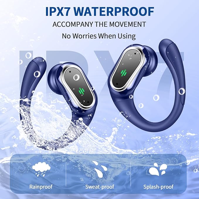 Wireless Earbuds, 2025 Bluetooth 5.4 Headphones Sport, Bluetooth Earbuds with ENC Noise Canceling Mic, 50H Stereo Wireless Headphones IP7 Waterproof with Earhooks, Dual LED Display for Workout/Running