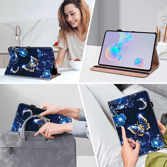 ALILANG Case for Samsung Galaxy Tab A9 Plus 11 Inch 2023, PU Leather Folio Cover with Multi-Angle Stand and Pen Holder for Samsung Tab A9+ (SM-X210/X216/X218) Tablet Case -Sparkle Blue Butterfly