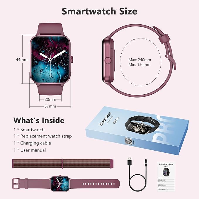 Blackview 2025 Fitness Tracker (Answer/Make Calls), Smart Watch for Men and Women with Heart Rate/SpO2/Sleep Monitor/2 Straps, 100+ Sports Modes, IP68 Waterproof Activity Tracker for Android/iPhone