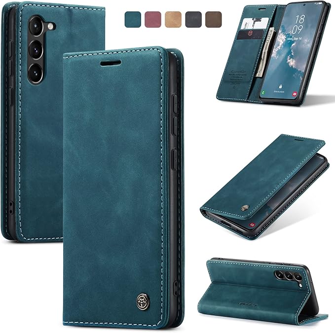 for Samsung Galaxy S23 5G Case, Flip Wallet Leather Case with Card Holder Magnetic Closure Shockproof Kickstand Protective Phone Cases Cover for Galaxy S23 5G 6.1 Inch,Blue-Green