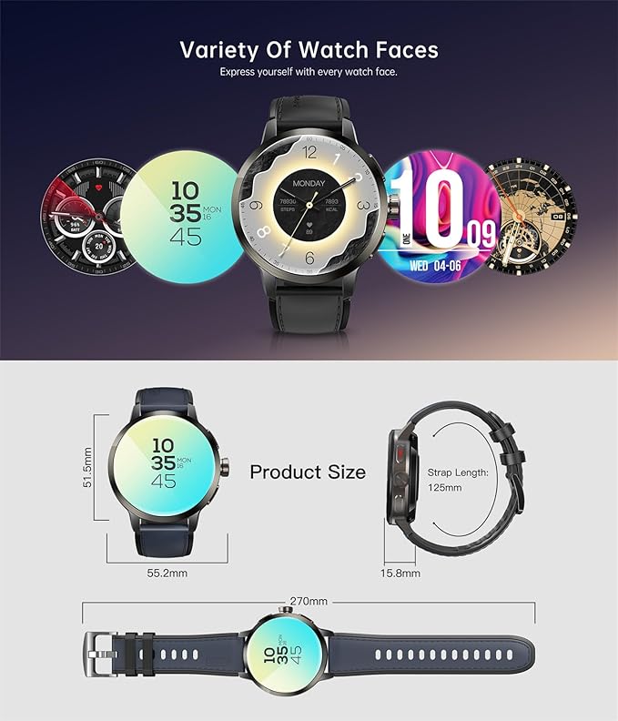 4G Smart Watch SL8541E Quad Core 2GB+16GB Rotating Camera Men Watch 1.75" AMOLED Large Screen Android 8.1 Smartwatch 1520mAh WiFi Bluetooth GPS Fitness Tracker Sport Watch (Gray)
