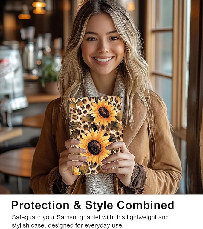 Case for Samsung Galaxy Tab S10 Plus/ S9 FE Plus/ S9 Plus 5G Tablet 12.4'', Slim PU Leather Stand Cover with Auto Wake/Sleep, Multi-Angle Viewing & Shockproof, Leopard Sunflower