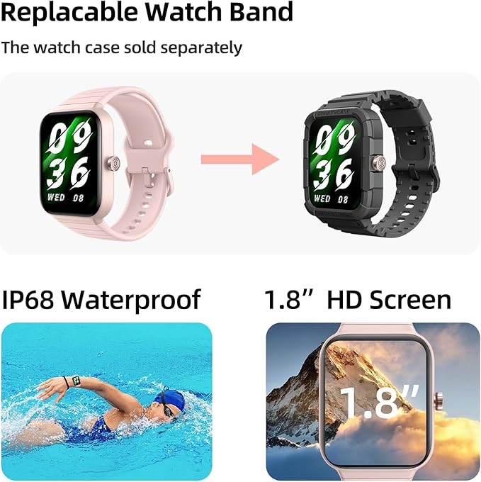 Smart Watch for Women Men, Answer/Make Call, Alexa Built-in, 1.8“ Fitness Tracker with 100 Sport Modes, Heart Rate, Blood Oxygen, Sleep Monitor, Fit for Android and iPhone, IP68 Waterproof
