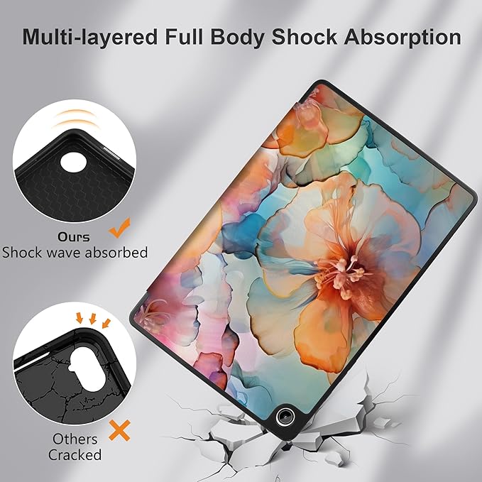 MEEgoodo Case for Samsung Galaxy Tab A9 Plus 11 inch Cover 2024 2023 with S Pen Holder, A9+ Smart Tablet Cases with Leather Trifold Stand+Soft TPU Back Shell+Smart Auto Wake/Sleep,Ink Colorful Flowers