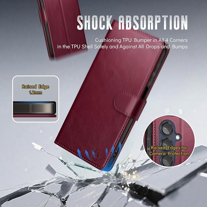 Wallet Case for Samsung Galaxy S25 5G Magnetic Flip Leather Folio Cover with RFID-Blocking Credit Card Holder, Women Men Protective Phone Case Compatible with Samsung S25, Wine Red