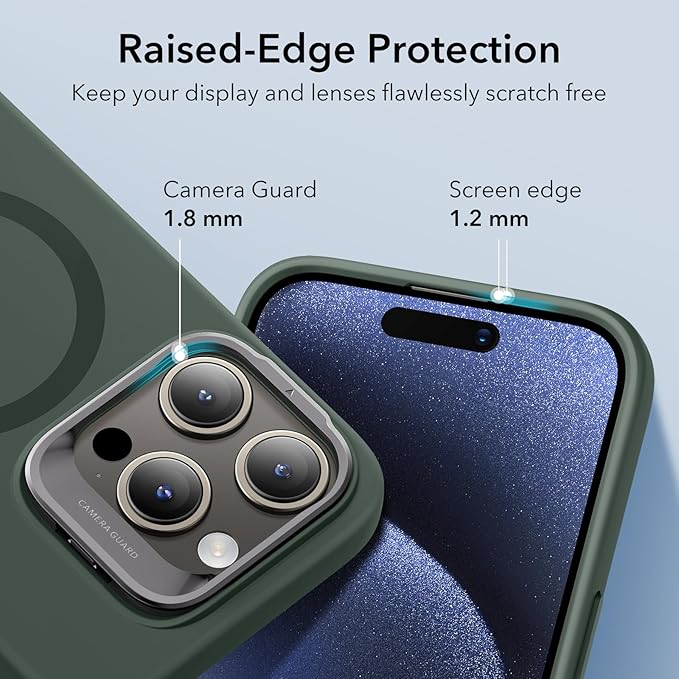 ESR for iPhone 15 Pro Max Case, MagSafe Silicone Case with Stand, Military-Grade Protection, Built-in Camera Stash Stand, Magnetic Phone Case for iPhone 15 Pro max, Cloud Series,Green