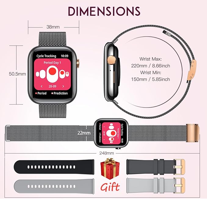 Smartwatch Women Fitness Tracker Watch: Black Smart Watches for Women Make Answer Bluetooth Call Android Phones iPhone Compatible 123+ Sport Modes IP68 Waterproof Digital Pedometer Heart Rate Monitor