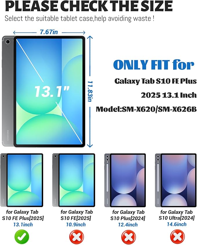 Case for Samsung Galaxy Tab S10 FE Plus 5G Tablet 13.1'', Shockproof Protective Cover with Tempered Glass Screen Protector, Rotatable Kickstand, S Pen Holder, Hand/Shoulder Strap, SkyBlue