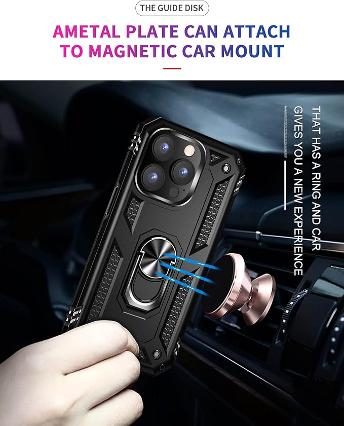 ADDIT Phone Case for iPhone 14 Pro Max Case,with Kickstand Ring,Adjustable Stand,Military Grade,Heavy Duty Protection,Shockproof,Anti-Fingerprint,Support Magnet Car Mount,Black