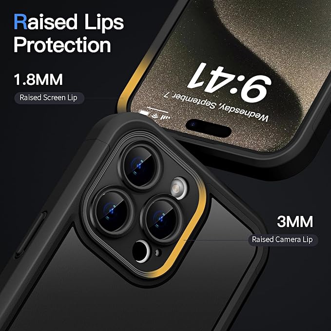 COOLQO Magnetic for iPhone 15 Pro Max Case, Compatible with MagSafe, Dual Layer Design Military Grade Protection, Translucent Matte Scratch-Resistant Back Protective Shockproof Phone Case, Black