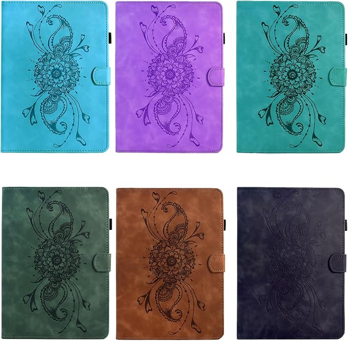 Mandala Flower Case Compatible with Galaxy Tab A9+ Plus 11 Inch 2024 2023 (SM-X210/X216/X218), Cute Elegant Embossed Suede Leather Folio Stand Case Protective Cover with Auto Wake/Sleep, Vintage Green