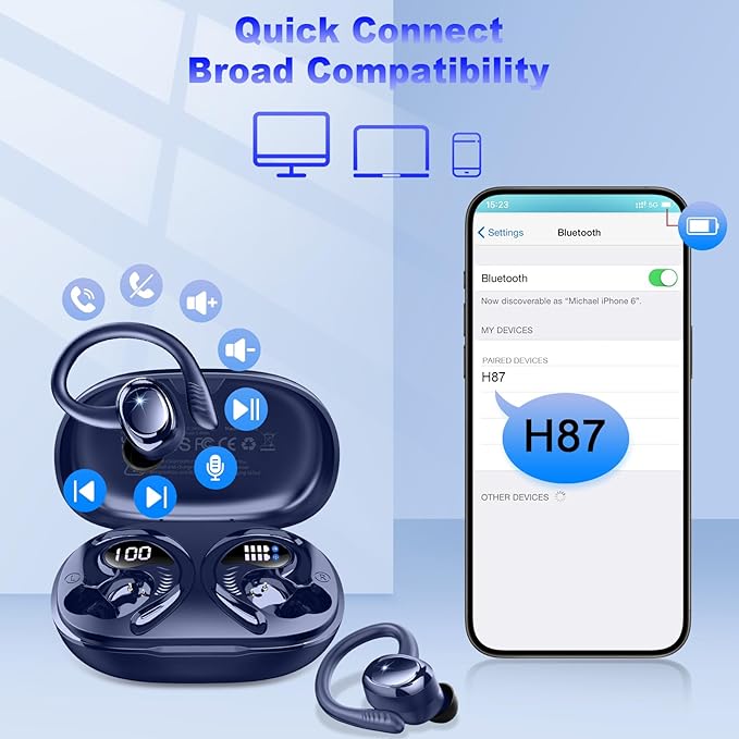 Wireless Earbuds Sport, 2025 Bluetooth 5.4 Headphones with Earhooks, 50H Stereo Deep Bass Over Ear Buds with 4 ENC Noise Canceling Mics, IP7 Waterproof Earphones for Running Workout Gym -Blue