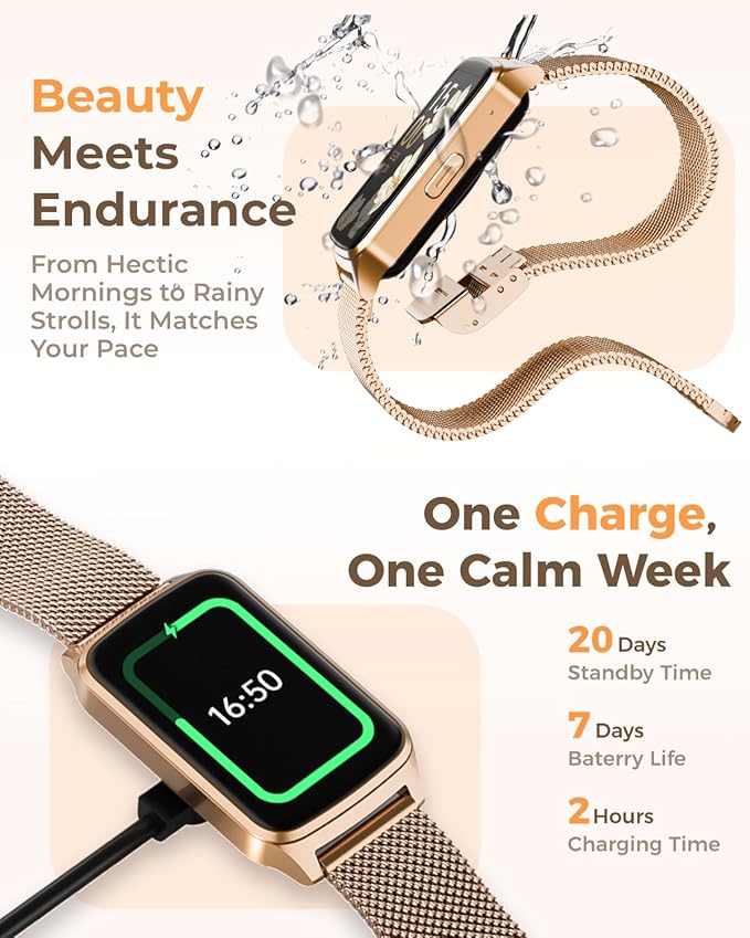 Fitness Tracker Watch for Women Men, Step Counter Work For iPhone and Android, IP68 Waterproof, Activity Track with Calorie, Sleep Monitor, 110+ Sports Modes Pedometer Smart Smartwatch (Gold, 1.57)