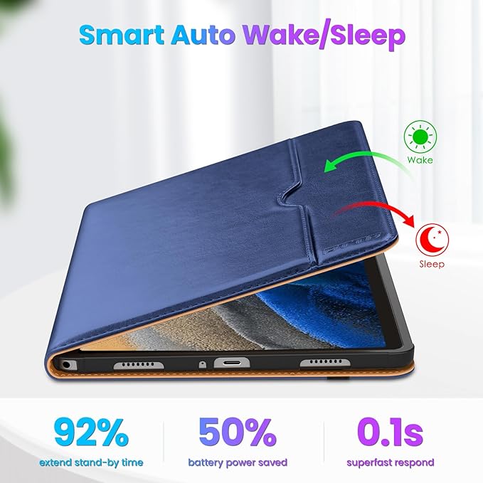 DTTO for Samsung Galaxy Tab A9 Plus 11 inch Case 2023, Premium Leather Business Folio Stand Cover with Hand Strap for Galaxy Tab A9+ 11’’ 2023 Model (SM-X210/X216/X218) - Auto Wake/Sleep, Navy Blue