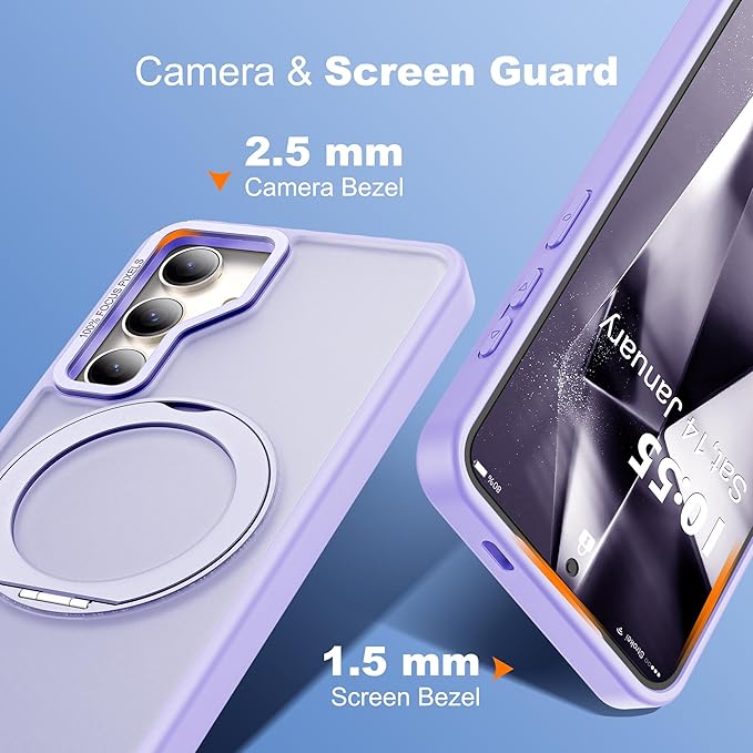 Compatible with Samsung Galaxy S24 Case with 360Rotatable Magnetic Ring Stand Compatible with Mag-Safe Military Protection Shockproof Translucent Phone Case for S24 6.2",Purple
