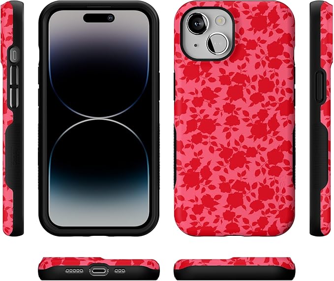 Casely iPhone 14 Case | Rose Garden | Red Floral Aesthetic | Compatible with MagSafe | Bold Protective Design