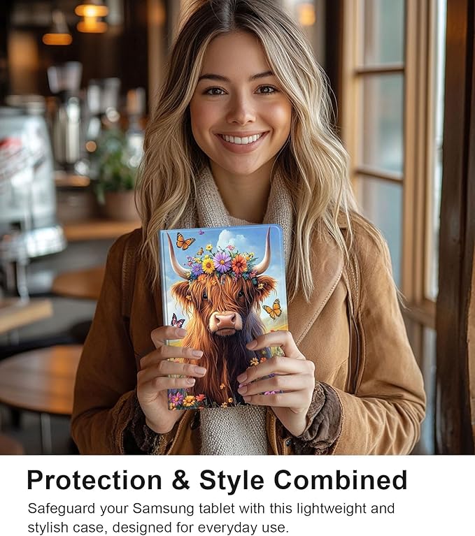 Case for Samsung Galaxy Tab S10 Ultra/Galaxy Tab S9/S8 Ultra 14.6-Inch, Slim PU Leather Stand Cover with Auto Wake/Sleep, Multi-Angle Viewing & Shockproof, Cute Highland Cow